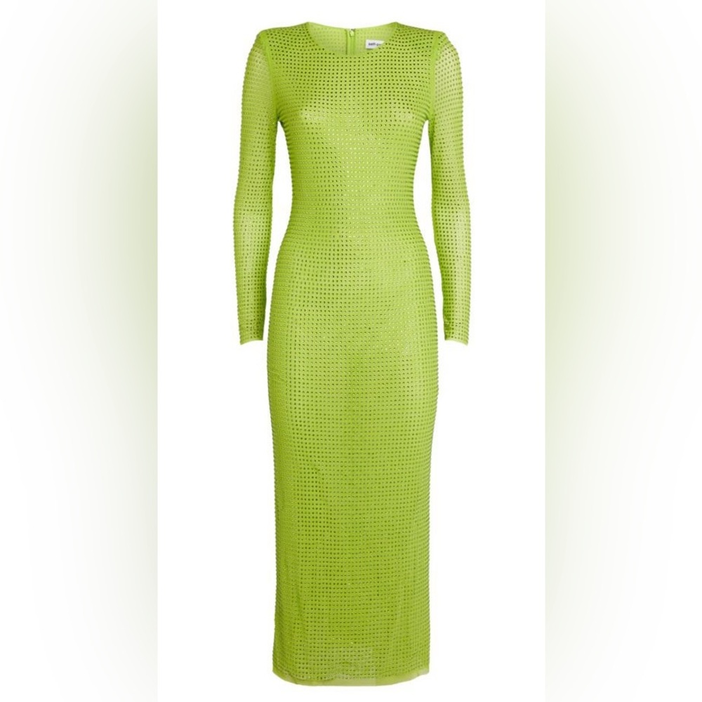 Self Portrait GG Dress in Vibrant Green Crystal Long Sleeve Maxi Dress - Siz